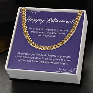 "Next Chapter Of Your Life" Happy Retirement Necklace Gift From Children Grandchildren Colleague Co-workers Friends Cuban Link Chain Jewelry Box