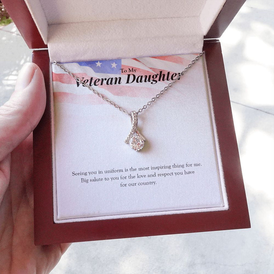 "Big Salute To You" Veteran Daughter Necklace Gift From Mom Dad Alluring Beauty Pendant Jewelry Box Deployment Veterans Day Thanksgiving