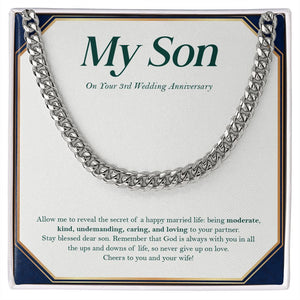 "Being Blessed" Son 3rd Wedding Anniversary Necklace Gift From Mom Dad Parents Cuban Link Chain Jewelry Box