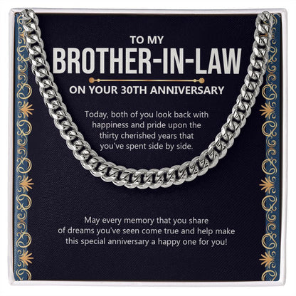 "Fifty Cherished Years" Brother In Law 30th Wedding Anniversary Necklace Gift From Sister-In-Law Brother-In-Law Cuban Link Chain Jewelry Box