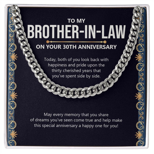 "Fifty Cherished Years" Brother In Law 30th Wedding Anniversary Necklace Gift From Sister-In-Law Brother-In-Law Cuban Link Chain Jewelry Box