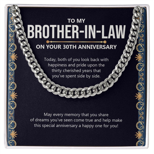 "Fifty Cherished Years" Brother In Law 30th Wedding Anniversary Necklace Gift From Sister-In-Law Brother-In-Law Cuban Link Chain Jewelry Box