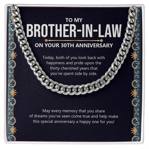 "Fifty Cherished Years" Brother In Law 30th Wedding Anniversary Necklace Gift From Sister-In-Law Brother-In-Law Cuban Link Chain Jewelry Box