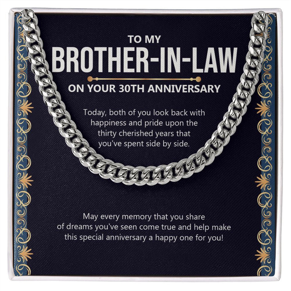 "Fifty Cherished Years" Brother In Law 30th Wedding Anniversary Necklace Gift From Sister-In-Law Brother-In-Law Cuban Link Chain Jewelry Box