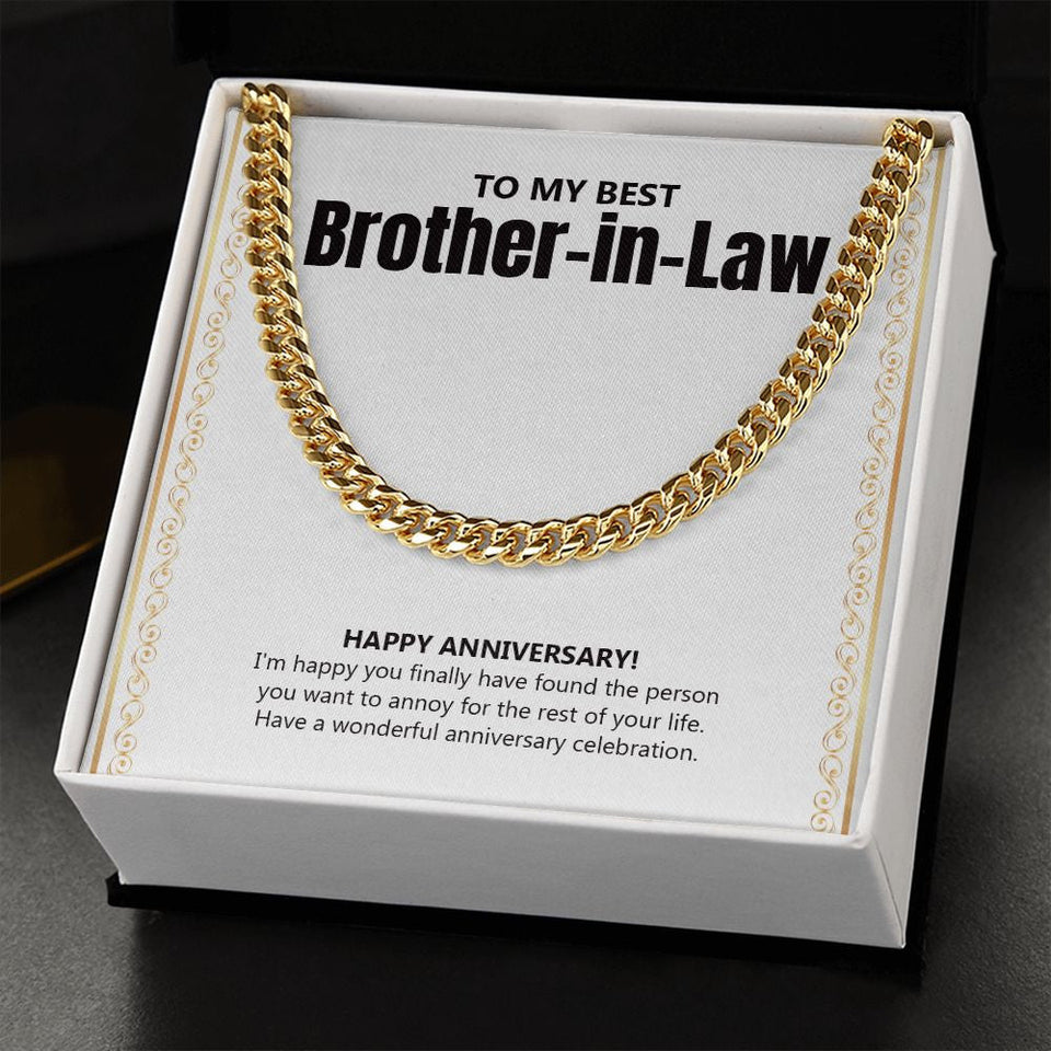 "Person To Annoy For Life" Best Brother In Law Wedding Anniversary Necklace Gift From Sister-In-Law Brother-In-Law Cuban Link Chain Pendant Jewelry Box