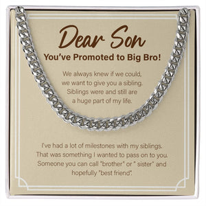 "A Huge Part Of My Life" Son Promoted To Big Bro Necklace Gift From Mom Cuban Link Chain Jewelry Box Birth Announcement Pregnancy Reveal