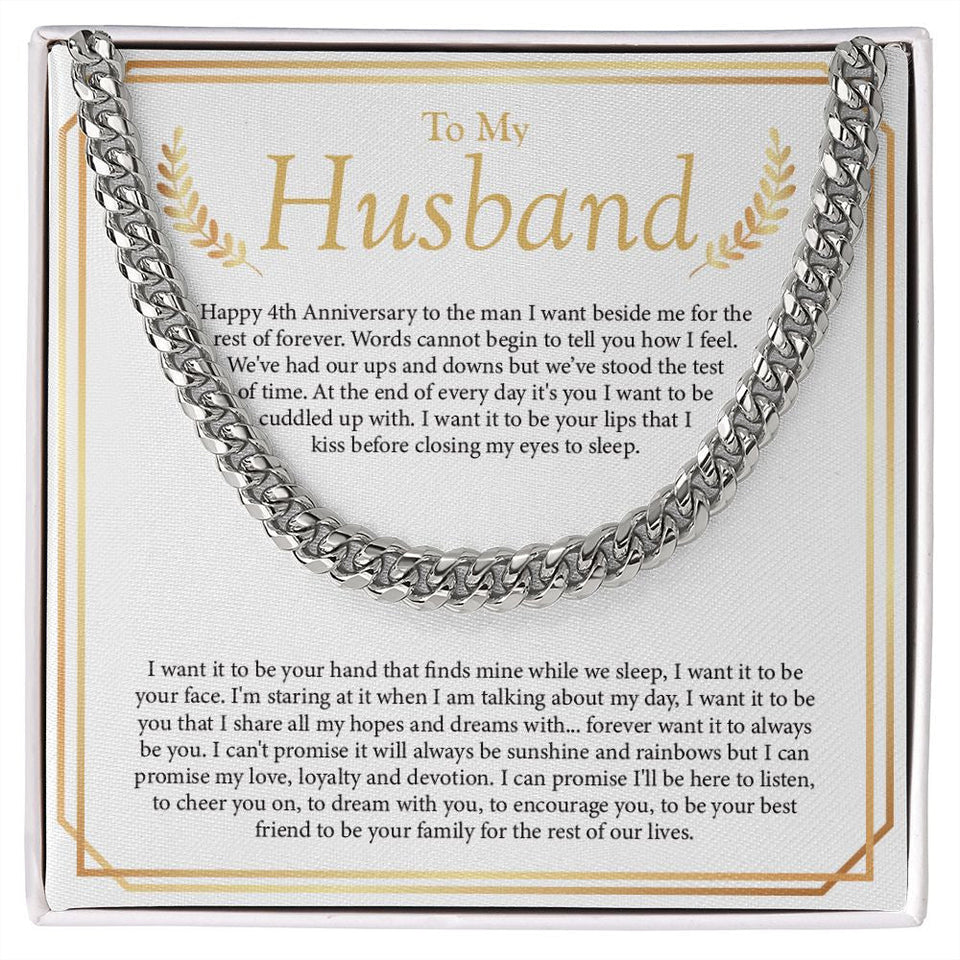 "I Want You To Be My Everything" Husband 4th Wedding Anniversary Necklace Gift From Wife Cuban Link Chain Jewelry Box
