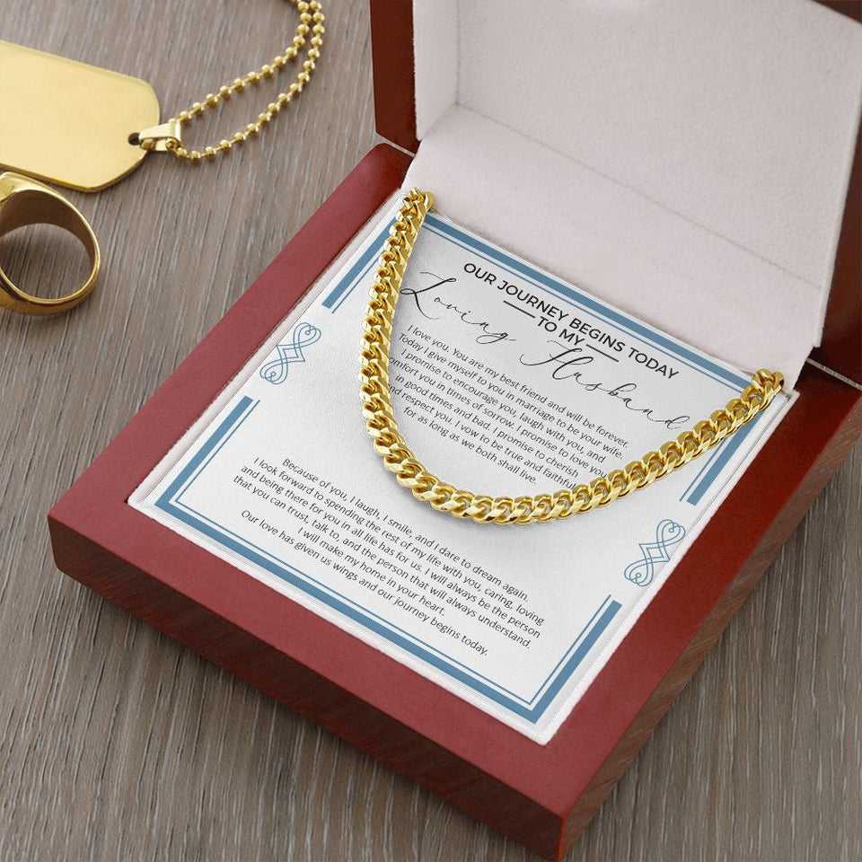 "Our Love Has Given Us Wings" Loving Husband Wedding Day Necklace Gift From Wife Bride Cuban Link Chain Jewelry Box