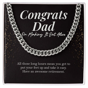 "Making It Out Alive" Dad Retirement Necklace Gift From Daughter Son Children Cuban Link Chain Jewelry Box