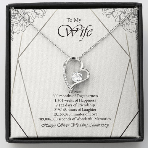 "Wonderful Memories" Wife Silver Wedding Anniversary Necklace Gift From Husband Forever Love Pendant Jewelry Box