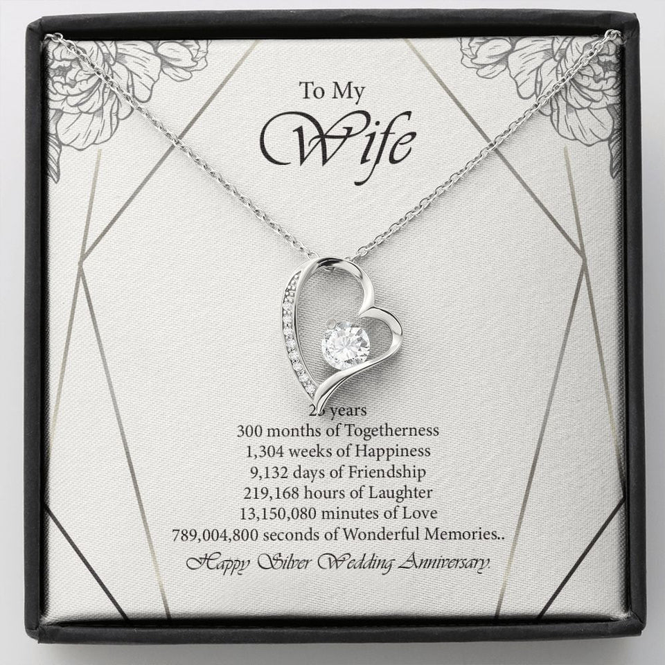 "Wonderful Memories" Wife Silver Wedding Anniversary Necklace Gift From Husband Forever Love Pendant Jewelry Box