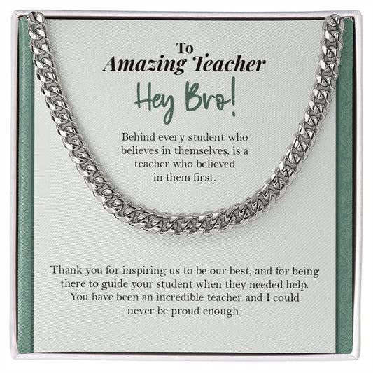 "Behind Every Student" Amazing Teacher Brother Necklace Gift From Sister Sibling Cuban Link Chain Jewelry Box Promotion Teachers Day Retirement Birthday