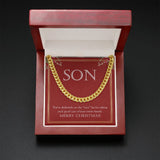 "On The Nice List" Son Christmas Necklace Gift From Mom Dad Cuban Link Chain Jewelry Box