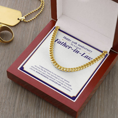 "Example Of Perfect Love" Great Father In Law 30th Wedding Anniversary Necklace Gift From Daughter-In-Law Son-In-Law Cuban Link Chain Jewelry Box