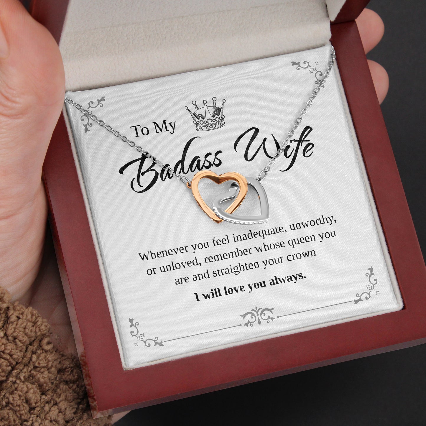 Interlocking Hearts Necklace- To My Badass Wife, Gift For Mom, For Birthday, Christmas, Mother's Day