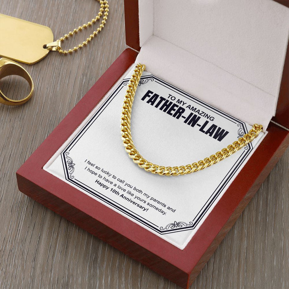 "A Love Like Yours" Amazing Father In Law 10th Wedding Anniversary Necklace Gift From Daughter-In-Law Son-In-Law Cuban Link Chain Jewelry Box