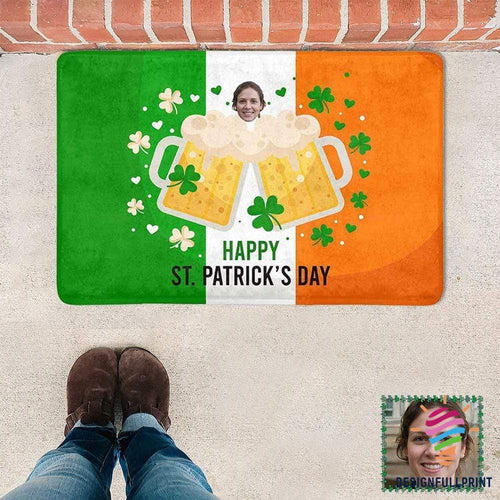 Patrick Day Custom Face Beer Cheers Non-Slip Rubber Backing Doormat LN