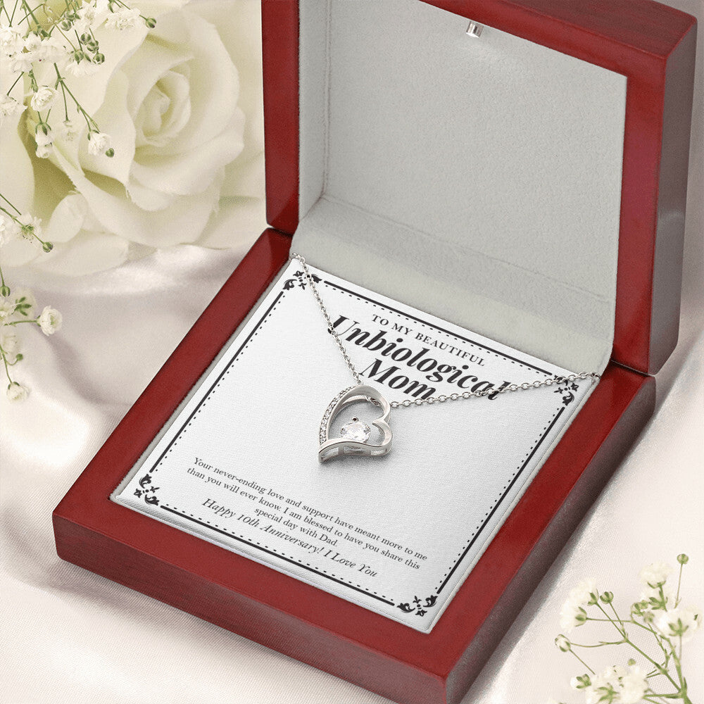 "Your Never Ending Love" Beautiful Unbiological Mom 10th Wedding Anniversary Necklace Gift From Daughter Son Forever Love Pendant Jewelry Box
