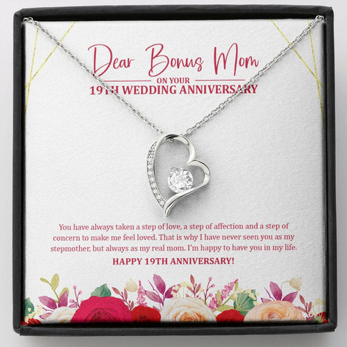 "Step Of Love" Bonus Mom 19th Anniversary Necklace Gift From Daughter Son Forever Love Pendant Jewelry Box
