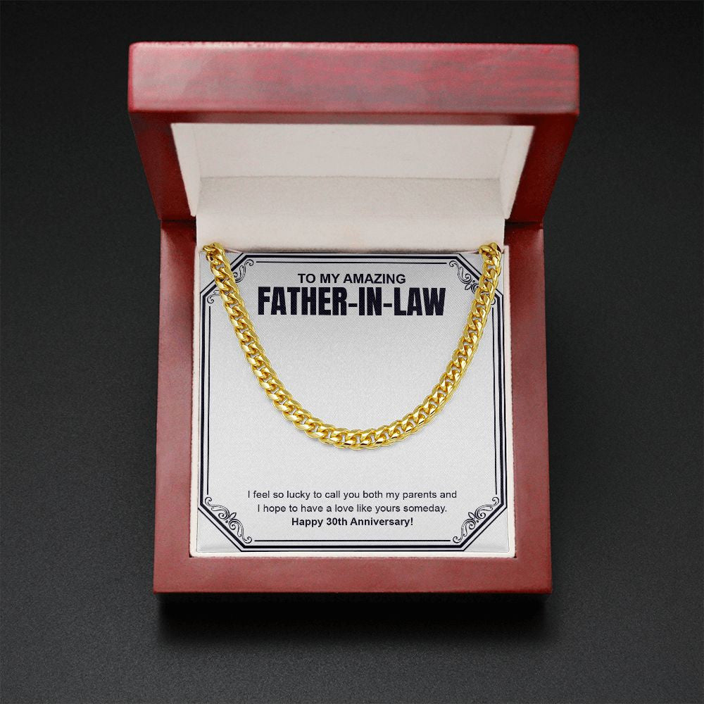 "I Feel So Lucky" Amazing Father In Law 30th Wedding Anniversary Necklace Gift From Daughter-In-Law Son-In-Law Cuban Link Chain Jewelry Box
