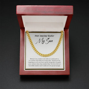 "Behind Every Student" Amazing Teacher Son Necklace Gift From Mom Dad Cuban Link Chain Jewelry Box Teachers Day Thanksgiving Birthday