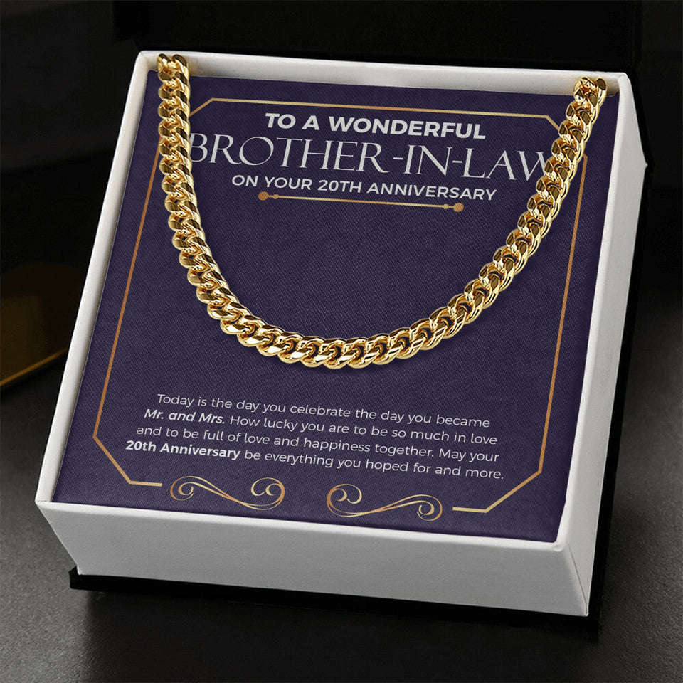"How Lucky You Are" Wonderful Brother In Law 20th Wedding Anniversary Necklace Gift From Sister-In-Law Brother-In-Law Cuban Link Chain Jewelry Box