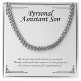 "Work Doesn't Go Unnoticed" Personal Assistant Son Necklace Gift From Mom Dad Cuban Link Chain Jewelry Box Birthday Work Anniversary Christmas