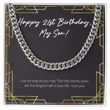 "Longest Half Of Life" Son 21st Birthday Necklace Gift From Mom Dad Cuban Link Chain Jewelry Box