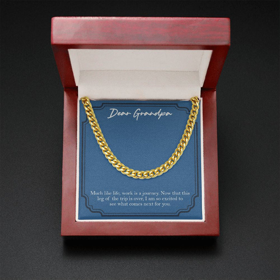 "Work Is A Journey" Grandpa Retirement Necklace Gift From Granddaughter Grandson Grandkids Cuban Link Chain Jewelry Box