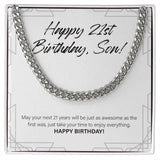 "Time To Enjoy Everything" Son 21st Birthday Necklace Gift From Mom Dad Cuban Link Chain Jewelry Box