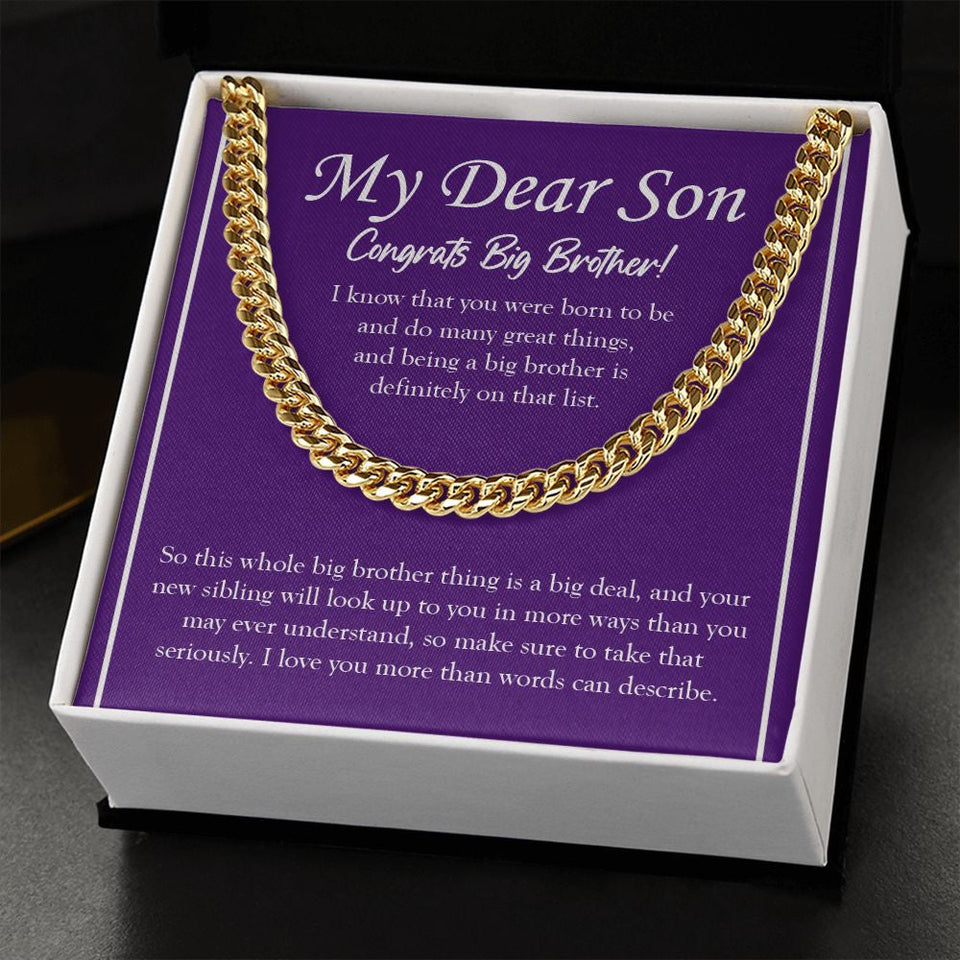 "Definitely On That List" Son Promoted To Big Brother Necklace Gift From Mom Dad Cuban Link Chain Jewelry Box Baby Shower Gender Reveal