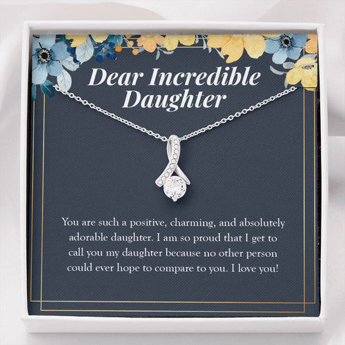 "Absolutely Adorable Person" Incredible Daughter Necklace Gift From Mom Dad Alluring Beauty Pendant Jewelry Box Birthday Graduation Christmas Valentines