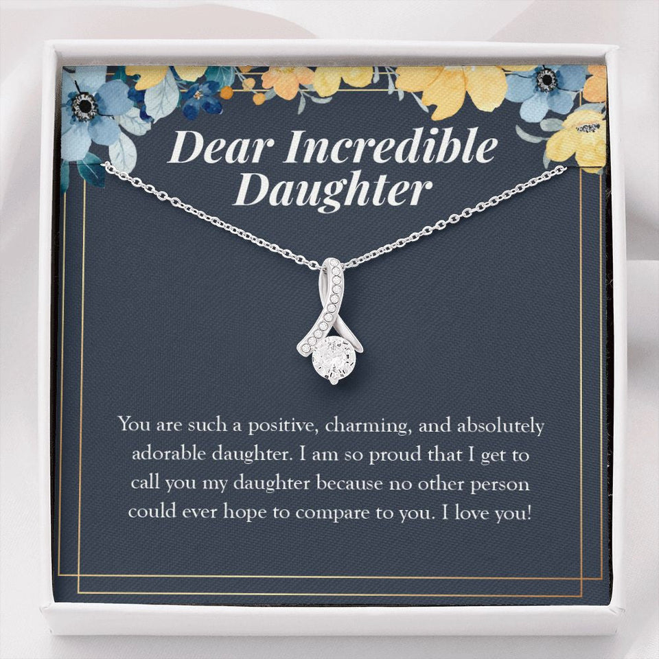 "Absolutely Adorable Person" Incredible Daughter Necklace Gift From Mom Dad Alluring Beauty Pendant Jewelry Box Birthday Graduation Christmas Valentines