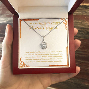 "You Never Give Up" Master's Degree Graduation Necklace Gift From Mom Dad Bestfriend Grandparents Eternal Hope Pendant Jewelry Box