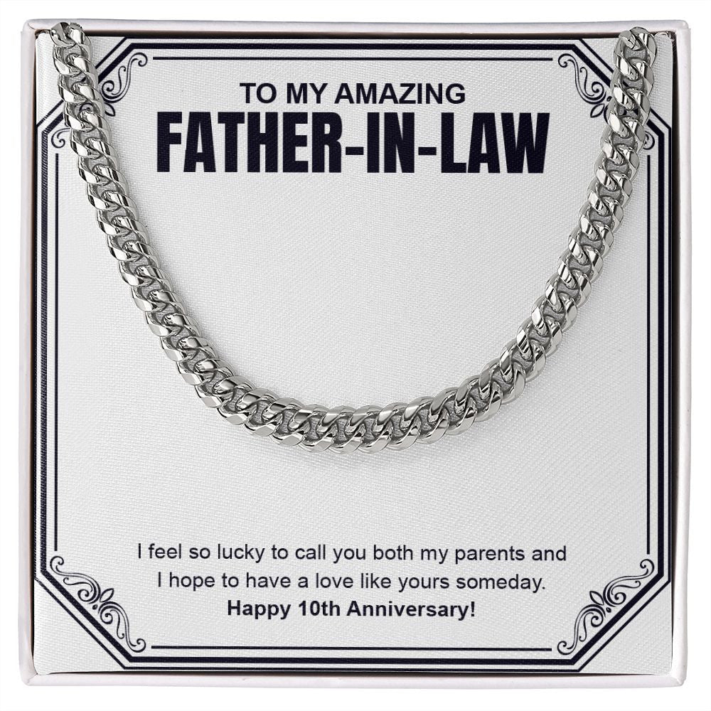 "A Love Like Yours" Amazing Father In Law 10th Wedding Anniversary Necklace Gift From Daughter-In-Law Son-In-Law Cuban Link Chain Jewelry Box