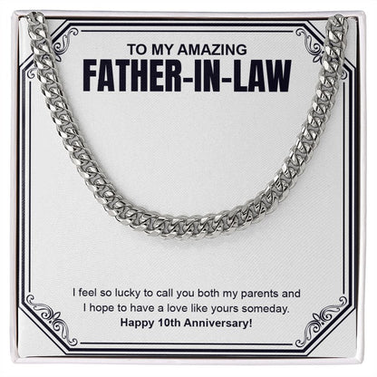 "A Love Like Yours" Amazing Father In Law 10th Wedding Anniversary Necklace Gift From Daughter-In-Law Son-In-Law Cuban Link Chain Jewelry Box