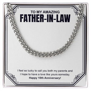 "A Love Like Yours" Amazing Father In Law 10th Wedding Anniversary Necklace Gift From Daughter-In-Law Son-In-Law Cuban Link Chain Jewelry Box