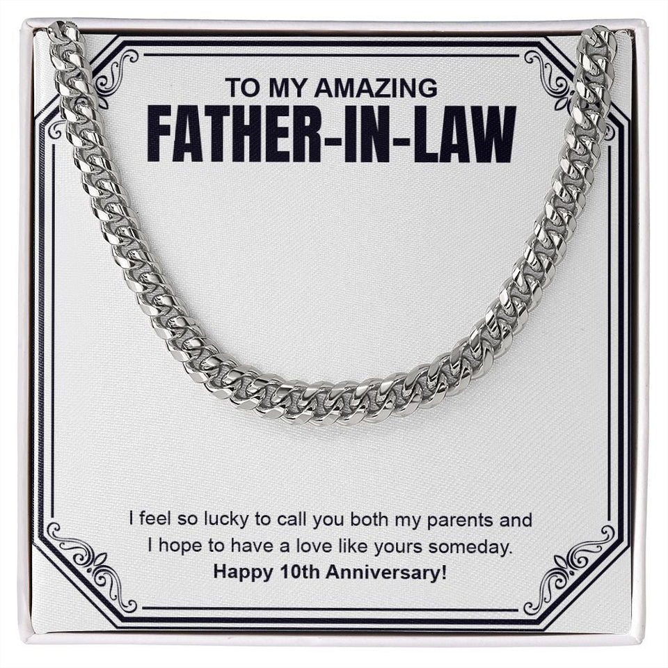 "A Love Like Yours" Amazing Father In Law 10th Wedding Anniversary Necklace Gift From Daughter-In-Law Son-In-Law Cuban Link Chain Jewelry Box