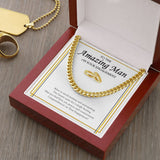 "Two Hearts Unite" Amazing Man Engagement Necklace Gift From Friend BFF Brother Cuban Link Chain Jewelry Box