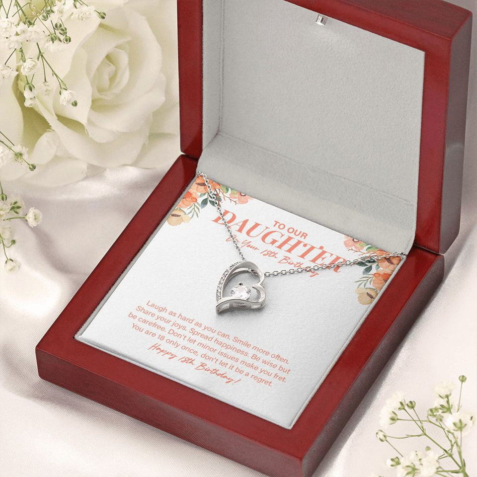 "Smile More Often" Daughter 18th Birthday Necklace Gift From Mom Dad Forever Love Pendant Jewelry Box
