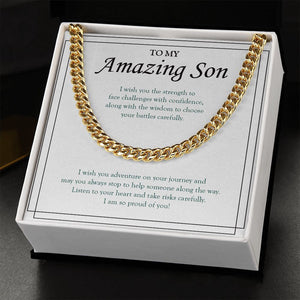 "Face Challenges With Confidence" Amazing Son Necklace Gift From Mom Dad Cuban Link Chain Jewelry Box Birthday Graduation Christmas New Year