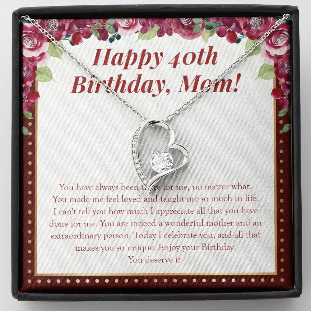 "Feel Loved And Taught" Mom 40th Birthday Necklace Gift From Daughter Son Forever Love Pendant Jewelry Box