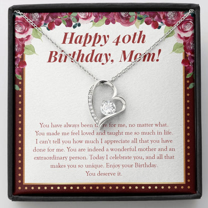 "Feel Loved And Taught" Mom 40th Birthday Necklace Gift From Daughter Son Forever Love Pendant Jewelry Box