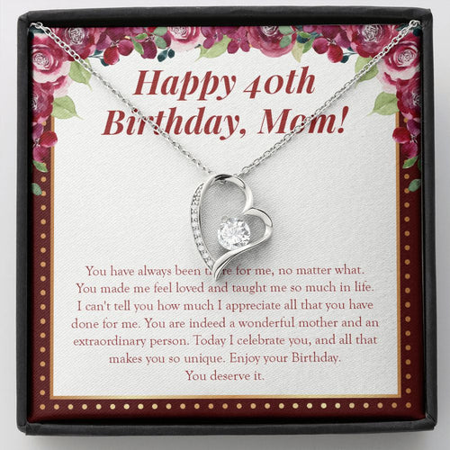 "Feel Loved And Taught" Mom 40th Birthday Necklace Gift From Daughter Son Forever Love Pendant Jewelry Box