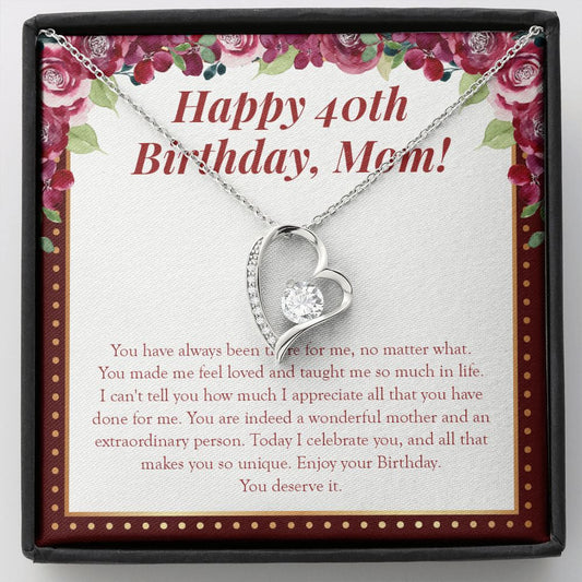 "Feel Loved And Taught" Mom 40th Birthday Necklace Gift From Daughter Son Forever Love Pendant Jewelry Box
