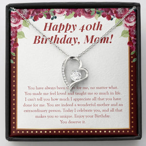 "Feel Loved And Taught" Mom 40th Birthday Necklace Gift From Daughter Son Forever Love Pendant Jewelry Box