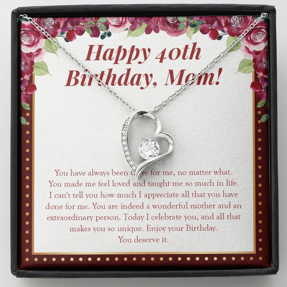 "Feel Loved And Taught" Mom 40th Birthday Necklace Gift From Daughter Son Forever Love Pendant Jewelry Box