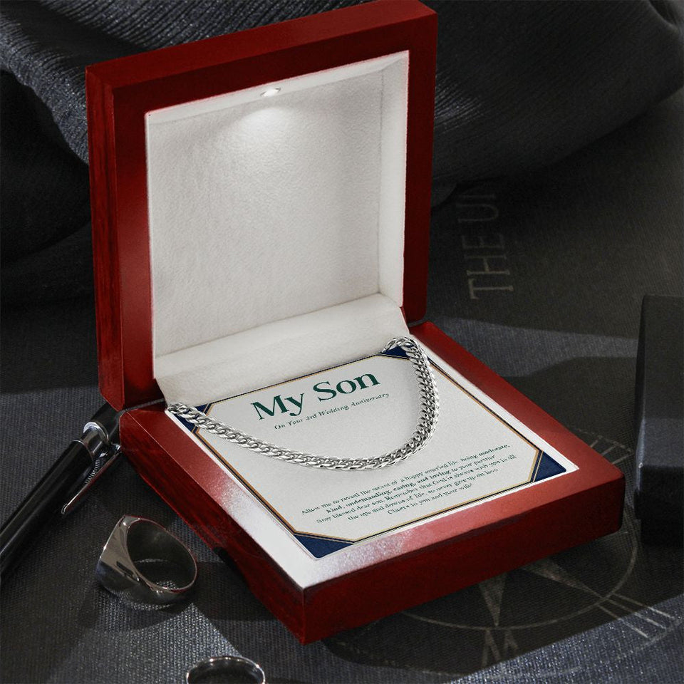 "Being Blessed" Son 3rd Wedding Anniversary Necklace Gift From Mom Dad Parents Cuban Link Chain Jewelry Box