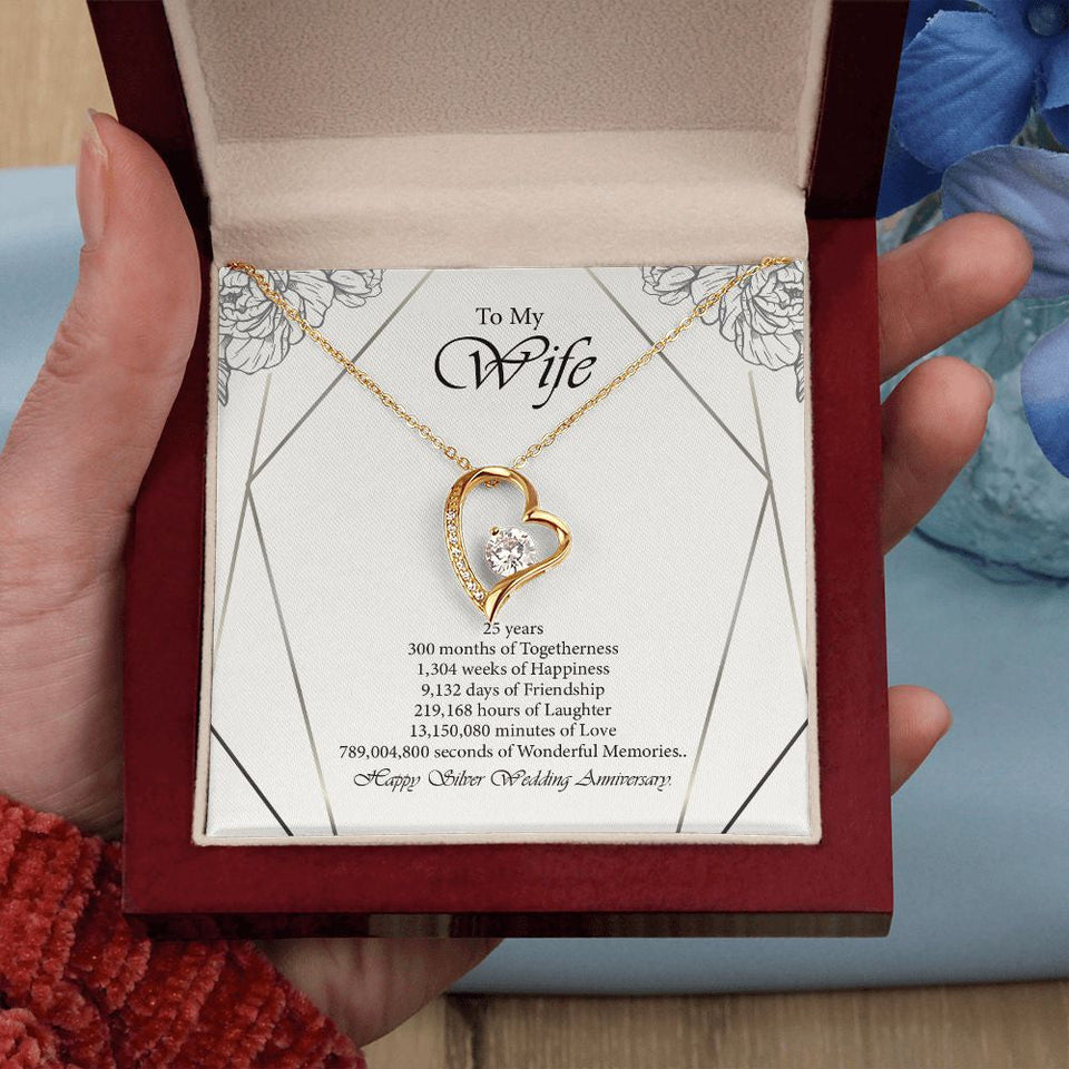 "Wonderful Memories" Wife Silver Wedding Anniversary Necklace Gift From Husband Forever Love Pendant Jewelry Box