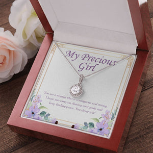 "Courageous And Strong Woman" Precious Girl Necklace Gift From Mom Dad Eternal Hope Pendant Jewelry Box Birthday Graduation Christmas Wedding